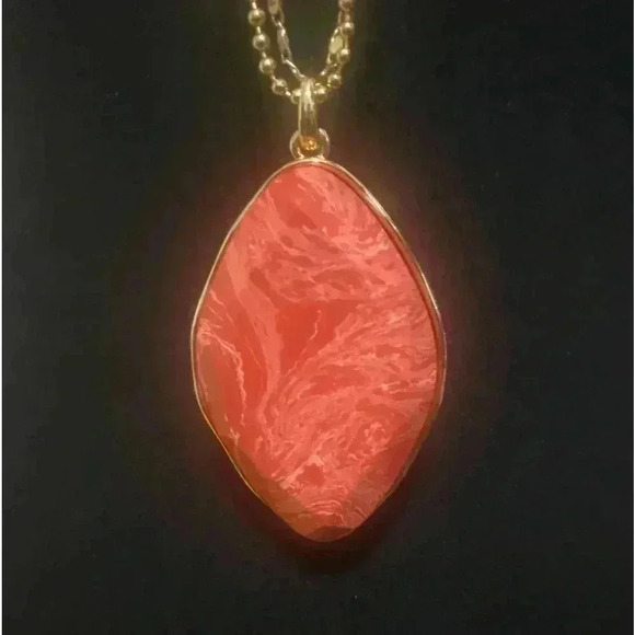 Style & Co Orangish Oval Stone Double Chain Pendant Necklace, 38" + 3" extender - Picture 1 of 5